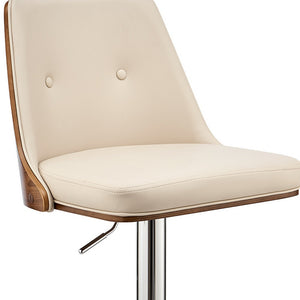 Homeroots 25" Cream And Silver Faux Leather And Iron Swivel Adjustable Height Bar Chair   476825