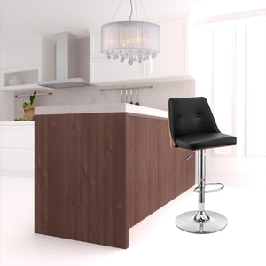 Homeroots 25" Black And Silver Faux Leather And Iron Swivel Adjustable Height Bar Chair   476826