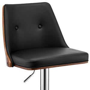 Homeroots 25" Black And Silver Faux Leather And Iron Swivel Adjustable Height Bar Chair   476826