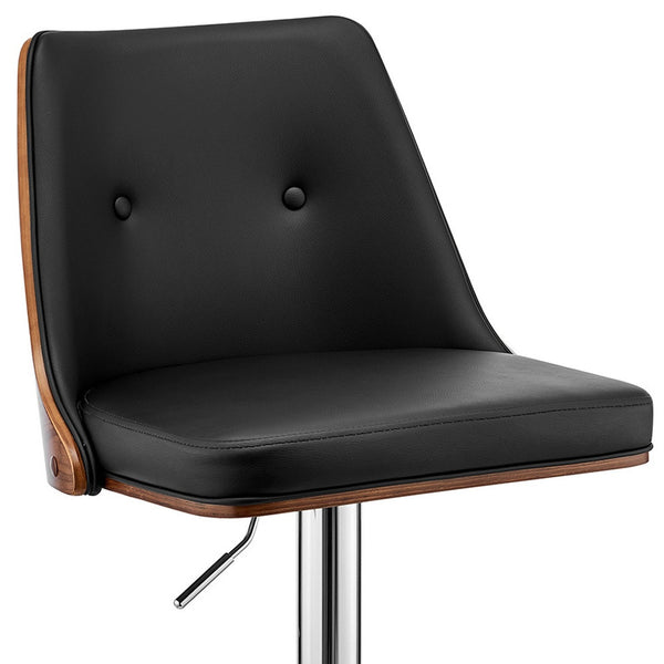 Homeroots 25" Black And Silver Faux Leather And Iron Swivel Adjustable Height Bar Chair   476826