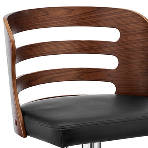 Homeroots 25" Black And Brown And Silver Iron Swivel Adjustable Height Bar Chair   476828