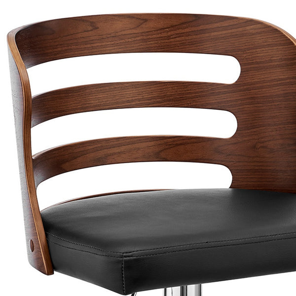 Homeroots 25" Black And Brown And Silver Iron Swivel Adjustable Height Bar Chair   476828