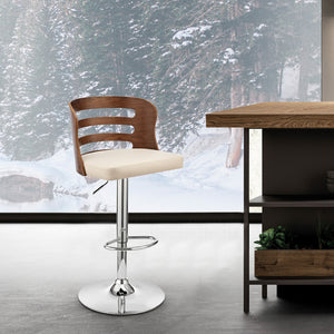 Homeroots 25" Cream And Silver Iron Swivel Adjustable Height Bar Chair   476829