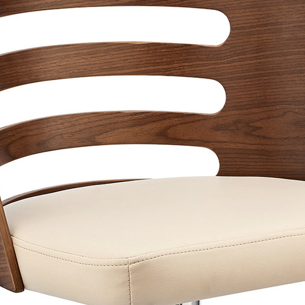 Homeroots 25" Cream And Silver Iron Swivel Adjustable Height Bar Chair   476829