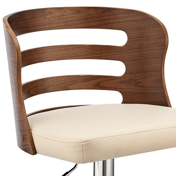 Homeroots 25" Cream And Silver Iron Swivel Adjustable Height Bar Chair   476829