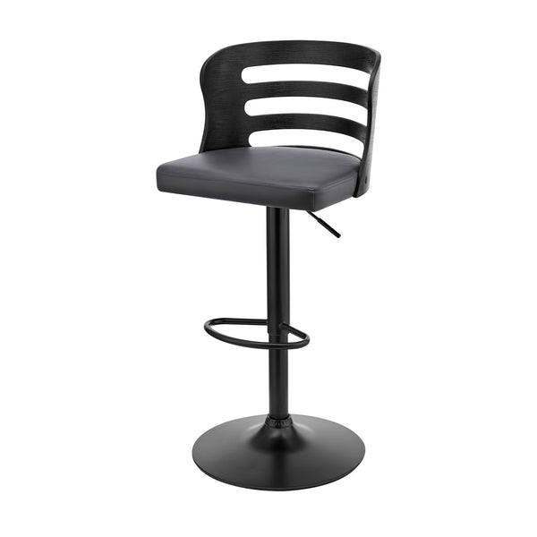 Homeroots 25" Gray And Black Iron Swivel Adjustable Height Bar Chair   476830