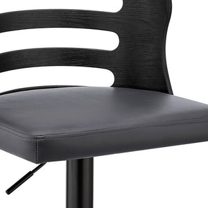 Homeroots 25" Gray And Black Iron Swivel Adjustable Height Bar Chair   476830