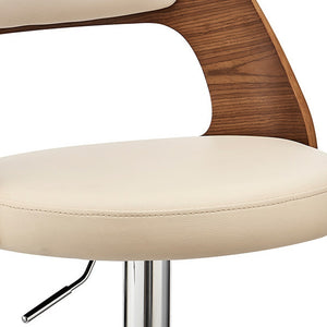 Homeroots 25" Cream And Silver Iron Swivel Adjustable Height Bar Chair   476831