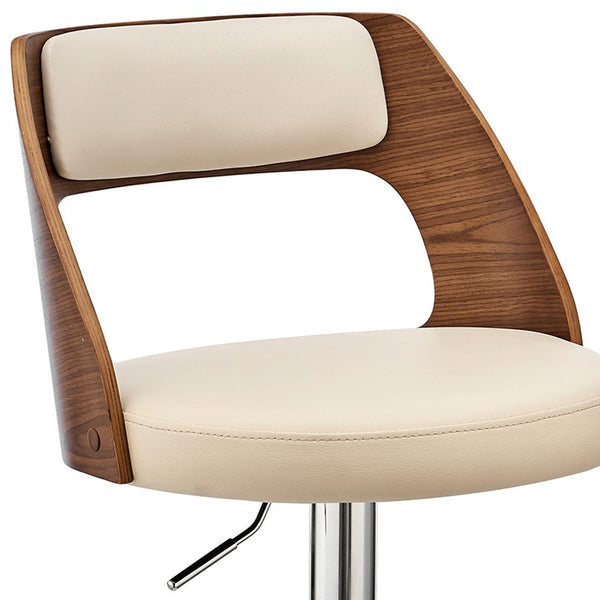 Homeroots 25" Cream And Silver Iron Swivel Adjustable Height Bar Chair   476831