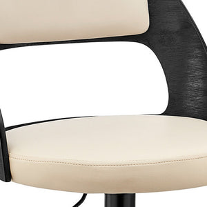 Homeroots 25" Cream And Black Iron Swivel Adjustable Height Bar Chair   476833