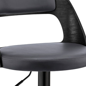 Homeroots 25" Gray And Black Iron Swivel Adjustable Height Bar Chair   476834