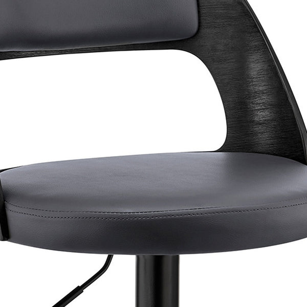 Homeroots 25" Gray And Black Iron Swivel Adjustable Height Bar Chair   476834