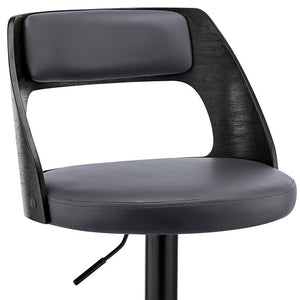 Homeroots 25" Gray And Black Iron Swivel Adjustable Height Bar Chair   476834