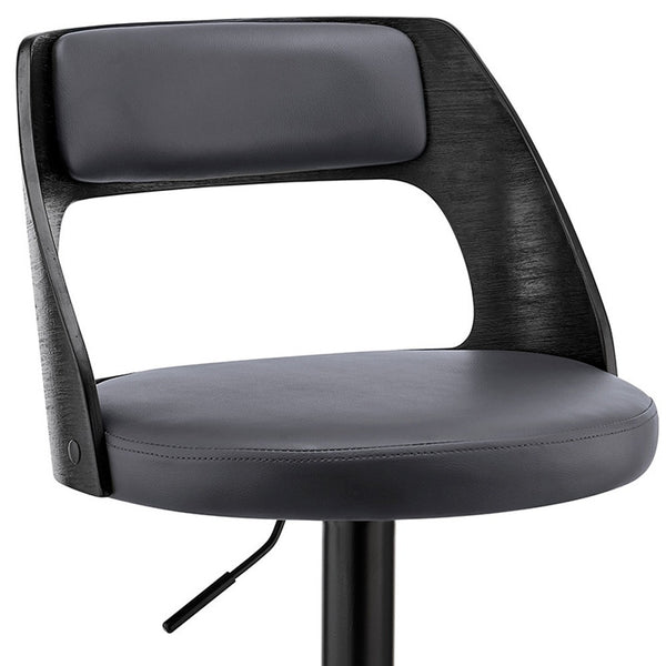 Homeroots 25" Gray And Black Iron Swivel Adjustable Height Bar Chair   476834