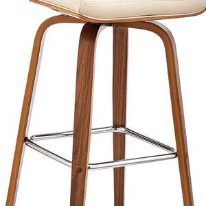 Homeroots 27" Cream And Brown Faux Leather And Solid And Manufactured Wood Counter Height Swivel Bar Chair   476835