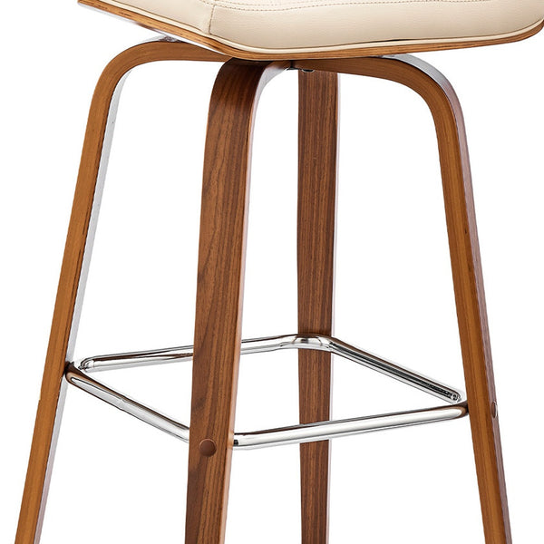 Homeroots 27" Cream And Brown Faux Leather And Solid And Manufactured Wood Counter Height Swivel Bar Chair   476835