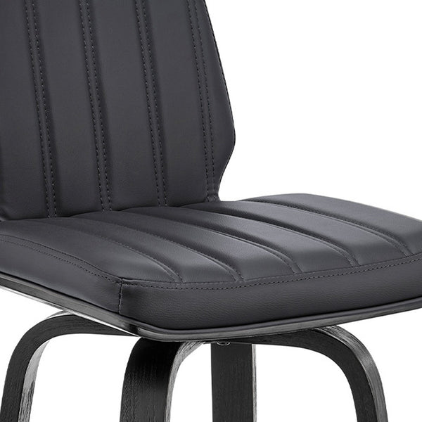 Homeroots 27" Gray And Black Faux Leather And Iron Counter Height Swivel Bar Chair   476836