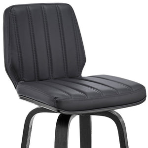 Homeroots 27" Gray And Black Faux Leather And Iron Counter Height Swivel Bar Chair   476836