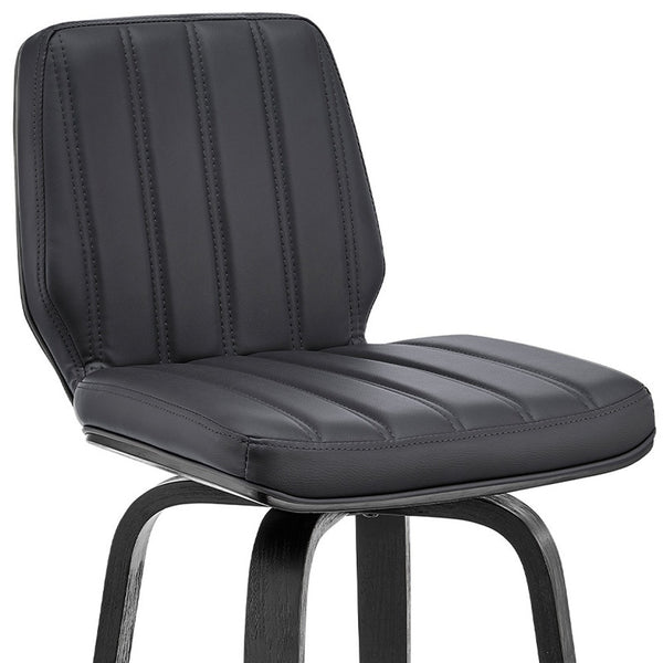 Homeroots 27" Gray And Black Faux Leather And Iron Counter Height Swivel Bar Chair   476836