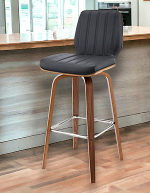 Homeroots 27" Gray And Brown Solid And Manufactured Wood Counter Height Swivel Bar Chair   476837