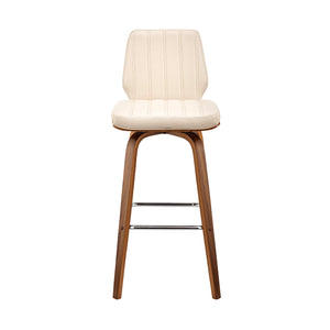 Homeroots 31" Cream And Brown Faux Leather And Solid + Manufactured Wood Swivel Bar Height Bar Chair   476838