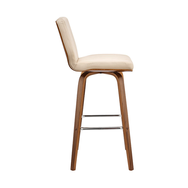 Homeroots 31" Cream And Brown Faux Leather And Solid + Manufactured Wood Swivel Bar Height Bar Chair   476838