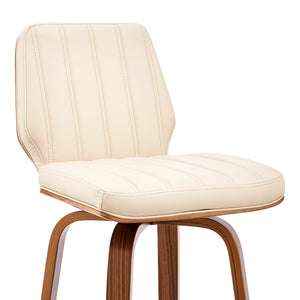 Homeroots 31" Cream And Brown Faux Leather And Solid + Manufactured Wood Swivel Bar Height Bar Chair   476838