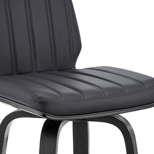 Homeroots 31" Gray And Black Faux Leather And Iron Swivel Bar Height Bar Chair   476839