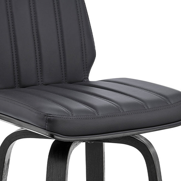 Homeroots 31" Gray And Black Faux Leather And Iron Swivel Bar Height Bar Chair   476839