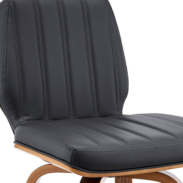 Homeroots 31" Gray And Brown Faux Leather And Solid And Manufactured Wood Bar Height Swivel Bar Chair   476840