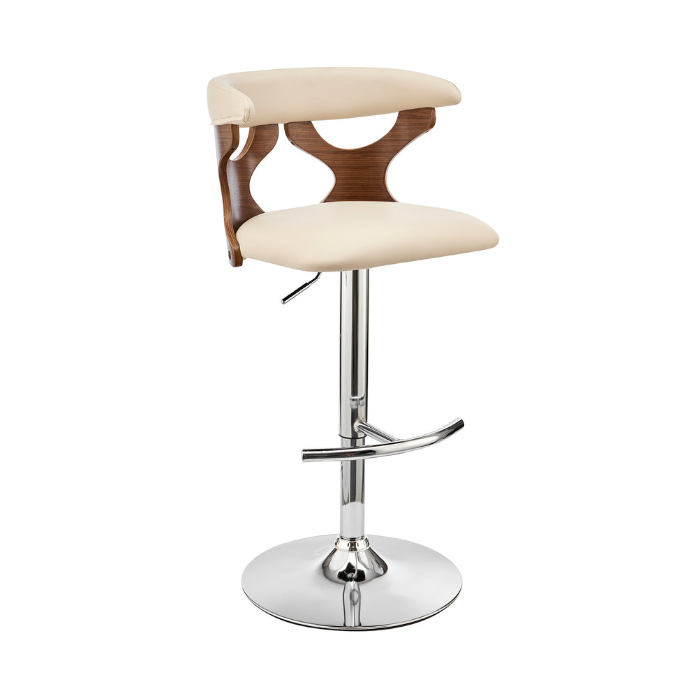 Homeroots 25" Cream And Silver Faux Leather And Iron Swivel Adjustable Height Bar Chair   476841