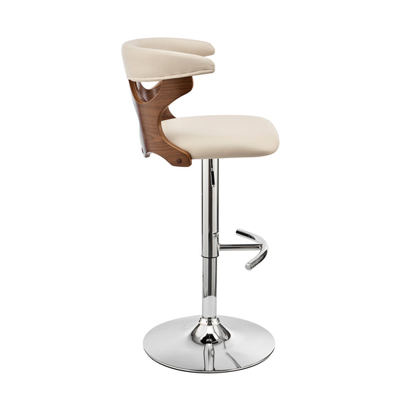 Homeroots 25" Cream And Silver Faux Leather And Iron Swivel Adjustable Height Bar Chair   476841