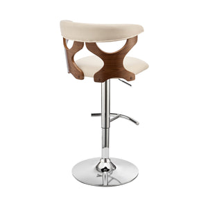 Homeroots 25" Cream And Silver Faux Leather And Iron Swivel Adjustable Height Bar Chair   476841