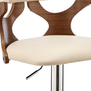 Homeroots 25" Cream And Silver Faux Leather And Iron Swivel Adjustable Height Bar Chair   476841