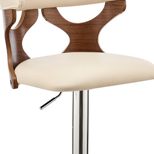 Homeroots 25" Cream And Silver Faux Leather And Iron Swivel Adjustable Height Bar Chair   476841