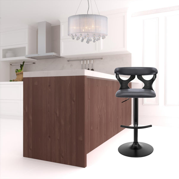 Homeroots 25" Gray And Black Faux Leather And Iron Swivel Adjustable Height Bar Chair   476842