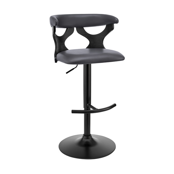 Homeroots 25" Gray And Black Faux Leather And Iron Swivel Adjustable Height Bar Chair   476842