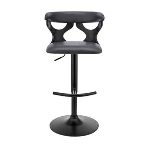 Homeroots 25" Gray And Black Faux Leather And Iron Swivel Adjustable Height Bar Chair   476842
