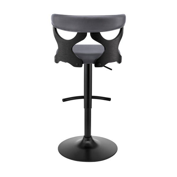 Homeroots 25" Gray And Black Faux Leather And Iron Swivel Adjustable Height Bar Chair   476842