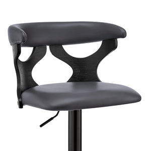 Homeroots 25" Gray And Black Faux Leather And Iron Swivel Adjustable Height Bar Chair   476842