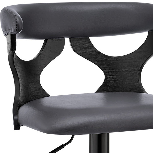 Homeroots 25" Gray And Black Faux Leather And Iron Swivel Adjustable Height Bar Chair   476842