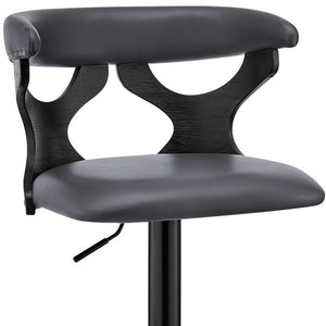 Homeroots 25" Gray And Black Faux Leather And Iron Swivel Adjustable Height Bar Chair   476842