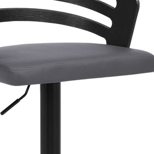 Homeroots 25" Gray And Black Iron Swivel Adjustable Height Bar Chair   476844