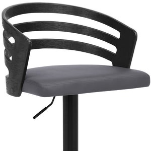 Homeroots 25" Gray And Black Iron Swivel Adjustable Height Bar Chair   476844