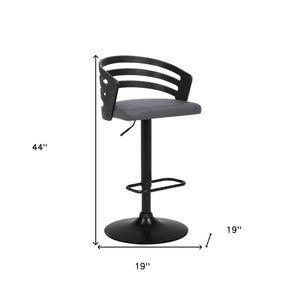 Homeroots 25" Gray And Black Iron Swivel Adjustable Height Bar Chair   476844