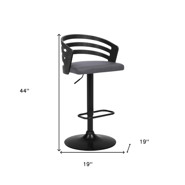 Homeroots 25" Gray And Black Iron Swivel Adjustable Height Bar Chair   476844