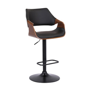 HomeRoots 25" Stylish Black Iron Swivel Bar Chair with Adjustable Height and Faux Leather for Modern Spaces 476846