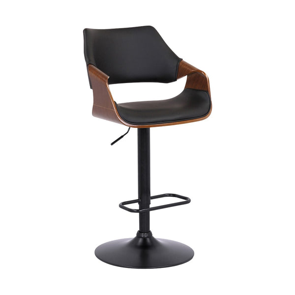 HomeRoots 25" Stylish Black Iron Swivel Bar Chair with Adjustable Height and Faux Leather for Modern Spaces 476846