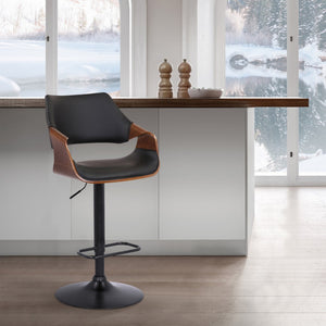 HomeRoots 25" Stylish Black Iron Swivel Bar Chair with Adjustable Height and Faux Leather for Modern Spaces 476846