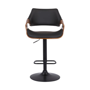 HomeRoots 25" Stylish Black Iron Swivel Bar Chair with Adjustable Height and Faux Leather for Modern Spaces 476846